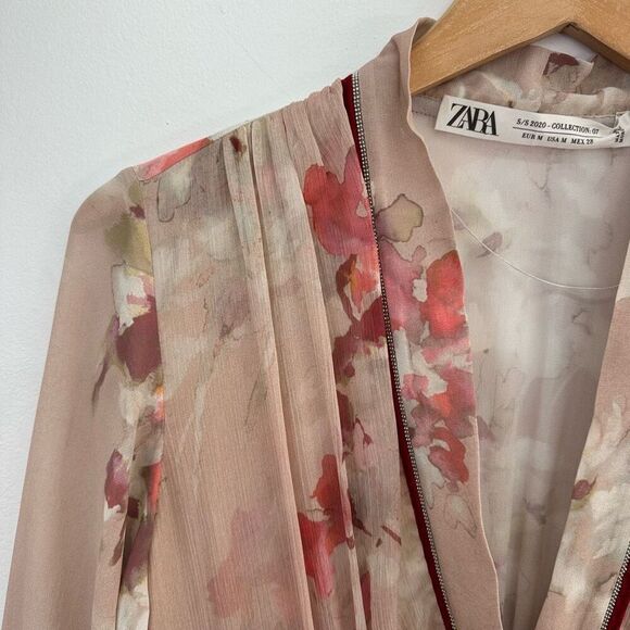 Zara Limited Edition Blogger Favorite 2022 Pale Pink Watercolor Floral Flowy Max - Picture 13 of 15